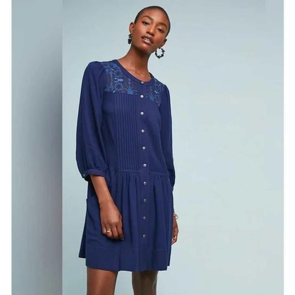 Anthropologie Ladies Size 6 Dubois Blue Button Down Midi Tunic Dress